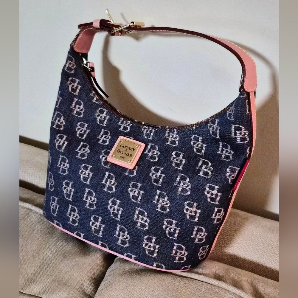 Dooney & Bourke Denim and Pink Bucket Purse